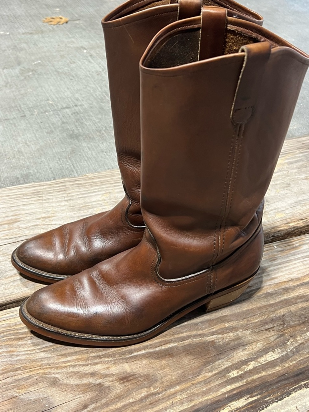 Classic Brown Leather Pull-On Western Booties - Women